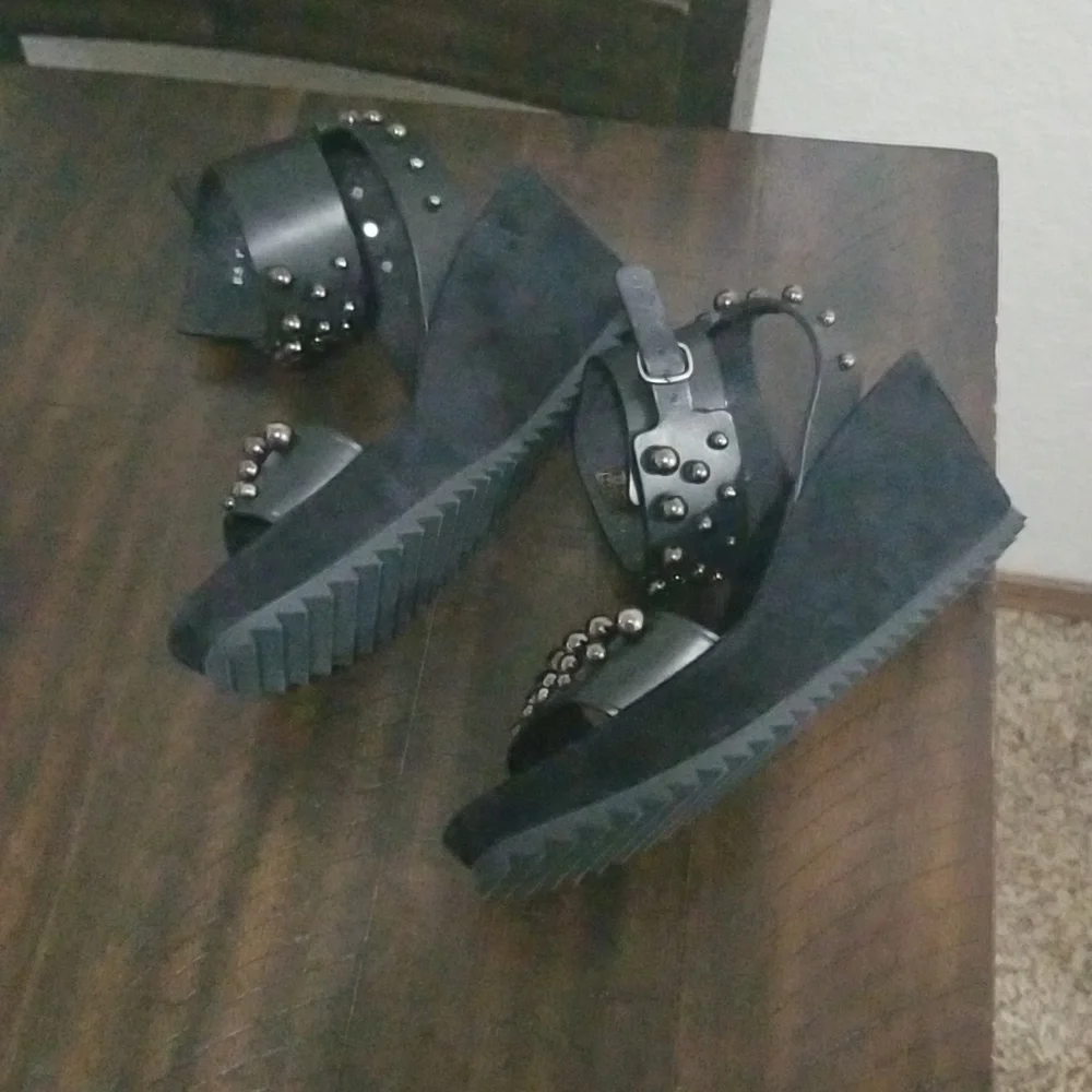 Pedro Garcia Black Studded Platform Sandals